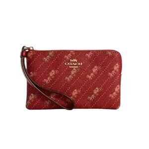 COACH CORNER ZIP WRISTLET WITH RED HORSE AND CARRIAGE DOT PRINT